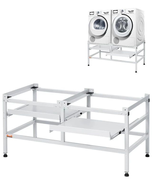 VEVOR Washing Machine Stand, 48.5x25-Inch Washer Laundry Pedestal, 590LBS Load Capacity Washer And Dryer Pedestal Base with Double Trays, 4 Adjustable Feet for Lifting Washing Machines, Carbon Steel