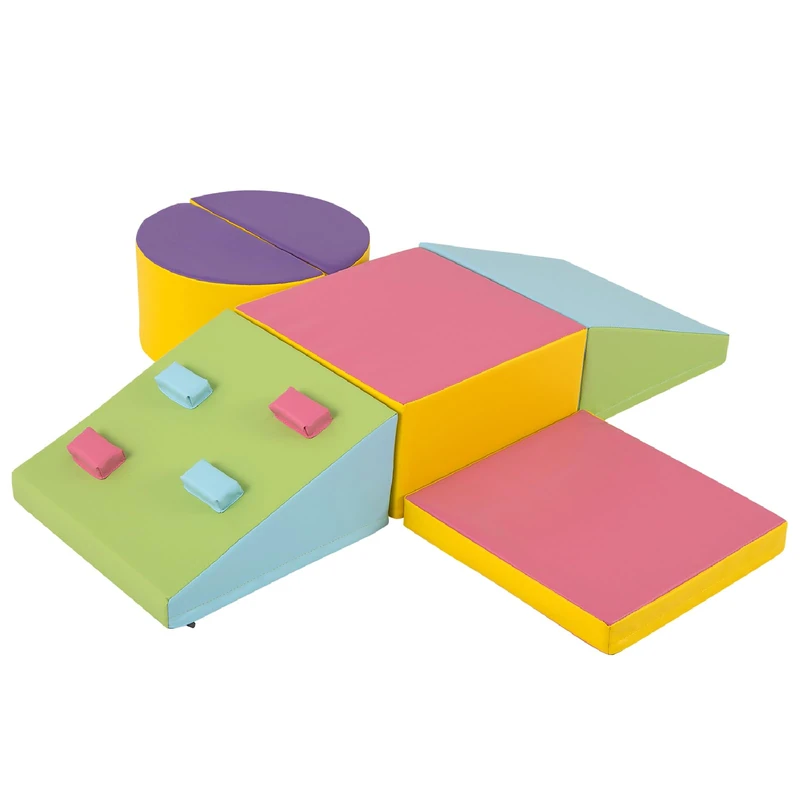 GYMAX Soft Play Equipment for Toddlers, 6 Pieces Kids Activity Set, Baby Soft Foam Blocks Interactive Toy Foam Block Play Set for Climbing, Sliding & Crawling (Multicolor)