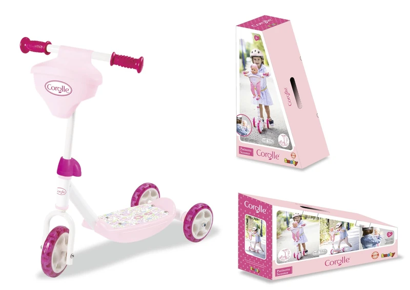 Smoby - Corolle Children's Scooter - 3 Wheels - Height-Adjustable Handlebar - Doll Seat - Non-Slip Tread - Sturdy Construction - From 3 Years