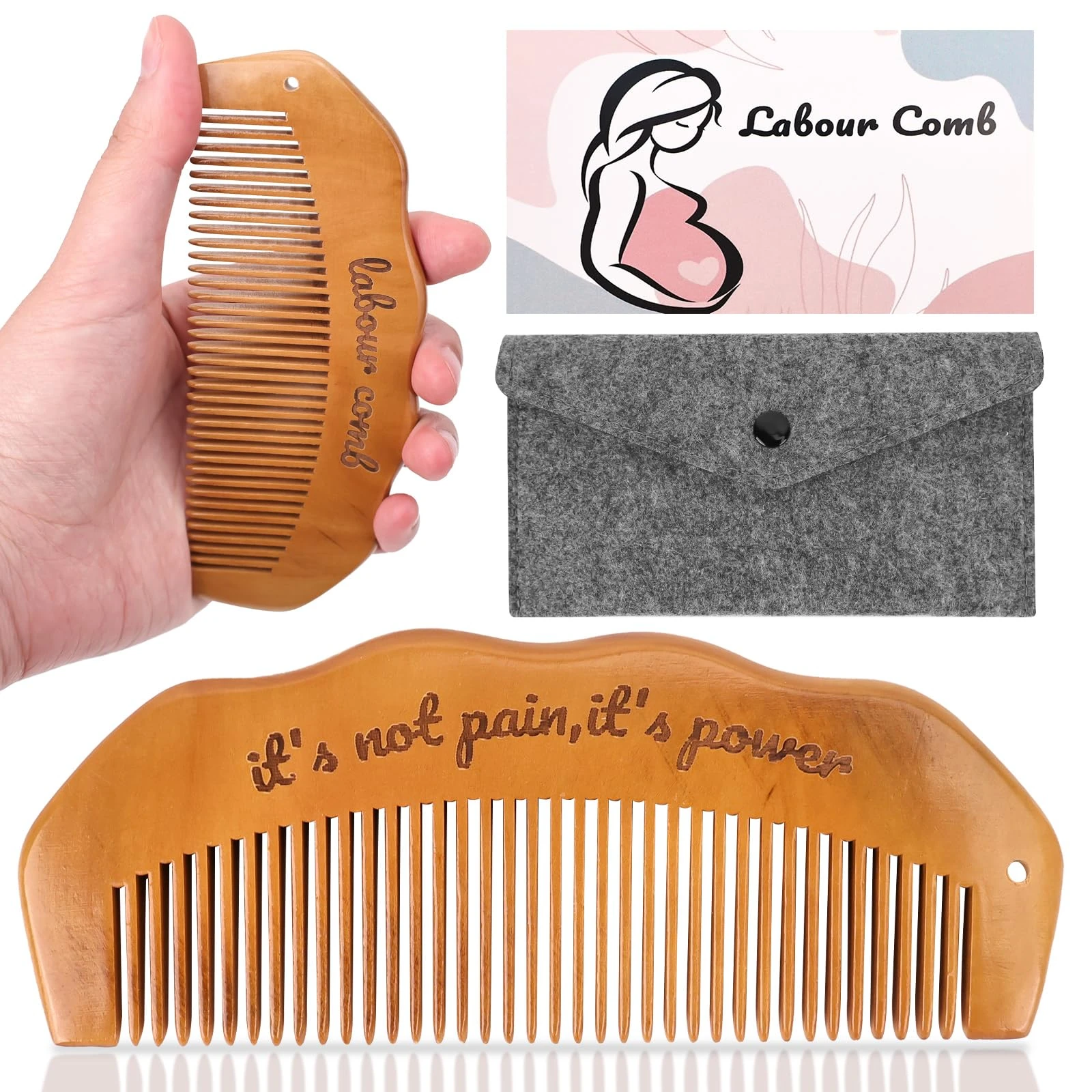 GADITIEK Birthing Comb for Labour,Wooden Birth Comb,Labour Essentials,Postpartum Essentials,Acupressure Tool for Anxiety Relief, Natural Pain Relief, Stress Relief for Pregnant Women