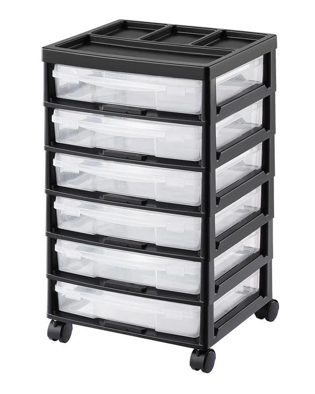 VEVOR Scrapbook Rolling Storage Cart, 6-Tier Large Capacity with Organizer Top, Black Frame with 6 Clear Cases and 4 Removable Wheels, Storage Organizer Rolling Cart for Arts and Crafts Supplies