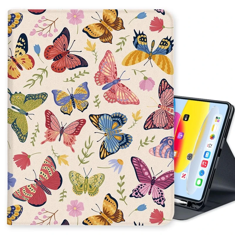 LI-LOVE Case for iPad A16 11 inch 2025 (11th Gen), iPad 10th Generation 10.9 inch 2022, Folio Stand Cover Soft TPU Multi Angles Butterfly Auto Wake Sleep Smart Case with Pencil Holder