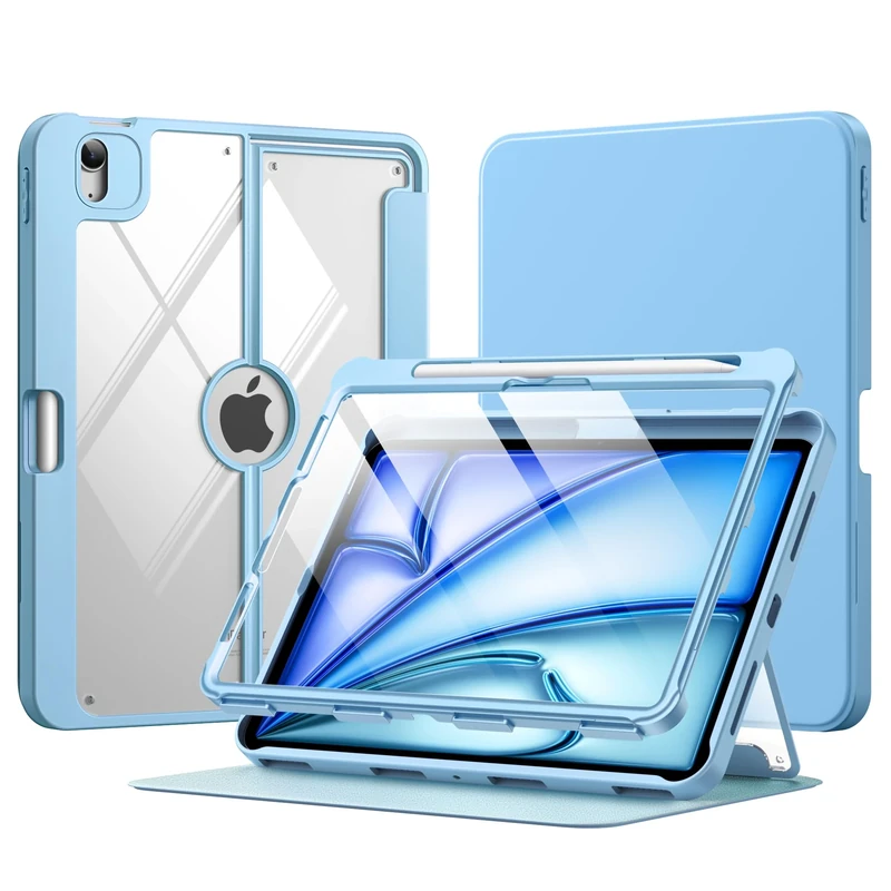 MoKo for iPad Air 11 Inch Case 7th/6th Generation M3/M2 2025/2024, iPad Air 5th/4th Gen Case 10.9 Inch 2022/2020 with Pencil Holder, Screen Protector, Lens Protector, Magnetic Multi Angle, Sunny Sky