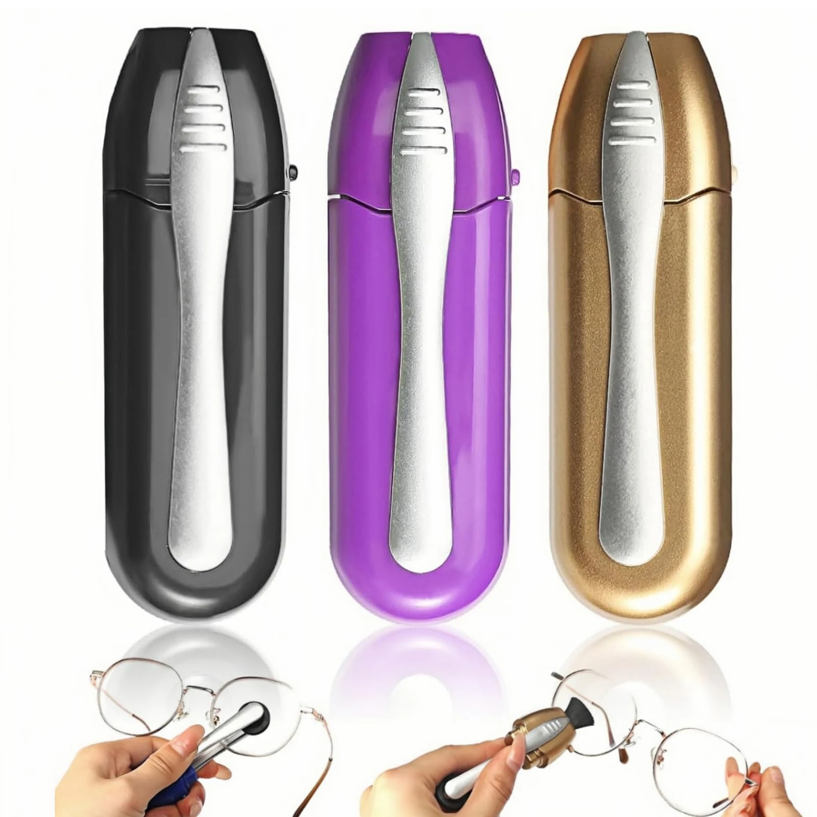 Peeps Glasses Cleaner Set,Lens Cleaner for Glasses,3Pcs Glass Cleaner Tool for Reading Glasses Glasses Spectacles Sunglasses(Black Purple Gold)