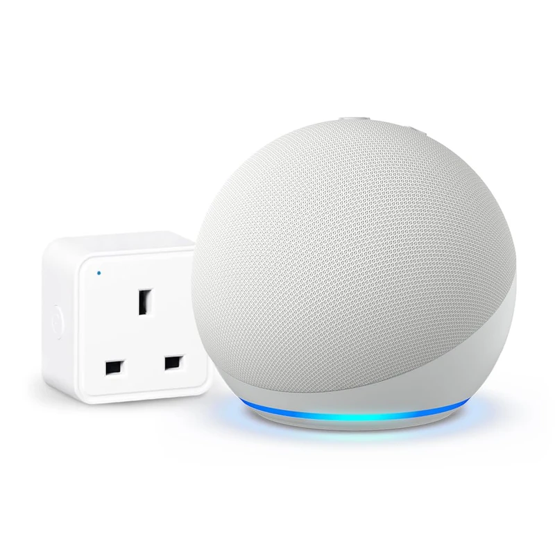 Echo Dot (5th generation) | Glacier White + WiZ Smart Plug, Works with Alexa - Smart Home Starter Kit, with Alexa+ Early Access
