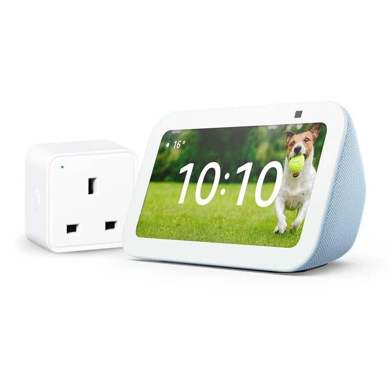 Echo Show 5 (3rd generation) | Cloud Blue + WiZ Smart Plug, Works with Alexa - Smart Home Starter Kit, with Alexa+ Early Access