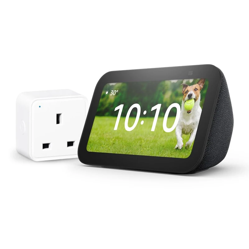 Echo Show 5 (3rd generation) | Charcoal + WiZ Smart Plug, Works with Alexa - Smart Home Starter Kit, with Alexa+ Early Access