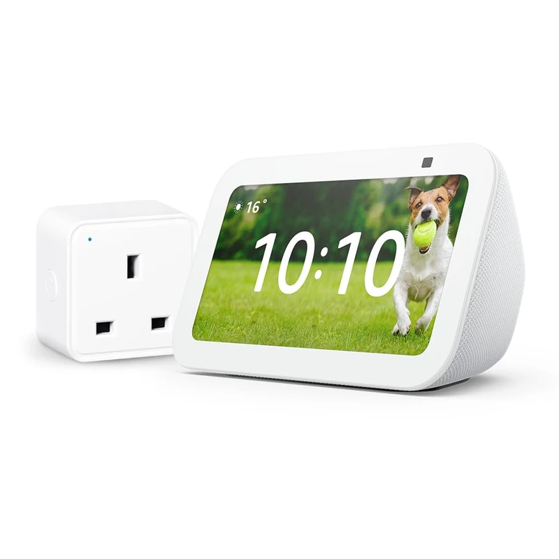 Echo Show 5 (3rd generation) | White + WiZ Smart Plug, Works with Alexa - Smart Home Starter Kit, with Alexa+ Early Access