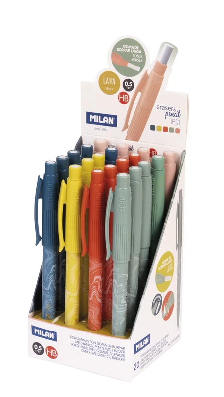 MILAN® Display Box 20 Mechanical Pencils PL1 0.5mm HB, Lava Series