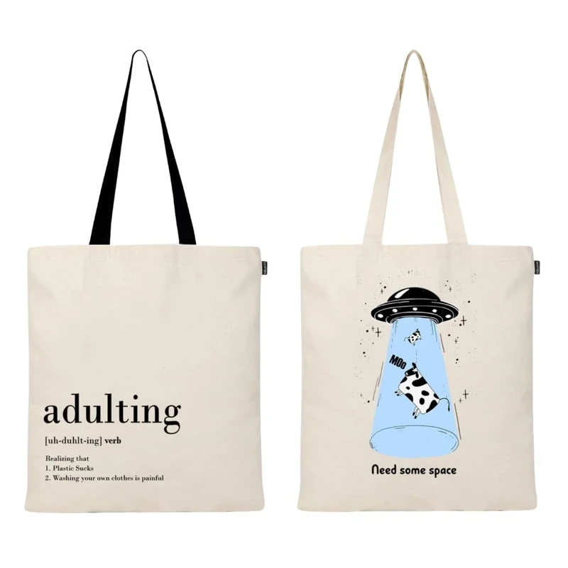 Eco Right Aesthetic Canvas Tote Bag for Women, Cute, Trendy and Reusable, Cotton Bags for School, Shopping, Gym, Library and Beach, Perfect for Groceries