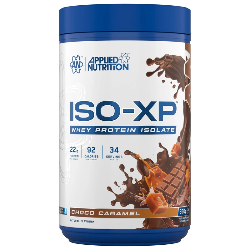 Applied Nutrition ISO-XP Whey Protein Isolate – Over 21g Protein, Low Carb, Low Fat, BCAA-Rich, Fast Absorption, Soy-Free, Halal-Certified (850g - 34 Servings) (Choco Caramel)