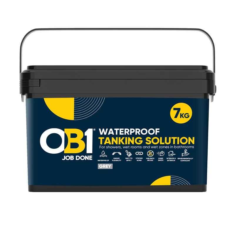 OB1 Grey Waterproof Tanking Solution 7kg - For Bathrooms, Wet Rooms, Swimming Pools and Utility Areas - Interior & Exterior - Prevents Mould - Quick Drying