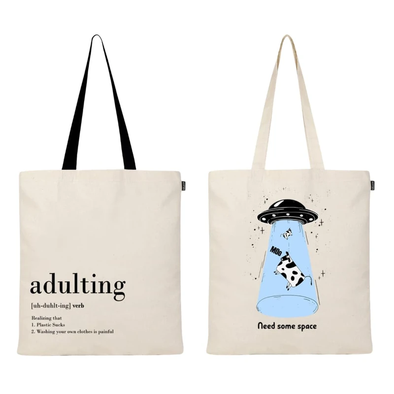 Eco Right Aesthetic Canvas Tote Bag for Women, Cute, Trendy and Reusable, Cotton Bags for School, Shopping, Gym, Library and Beach, Perfect for Groceries