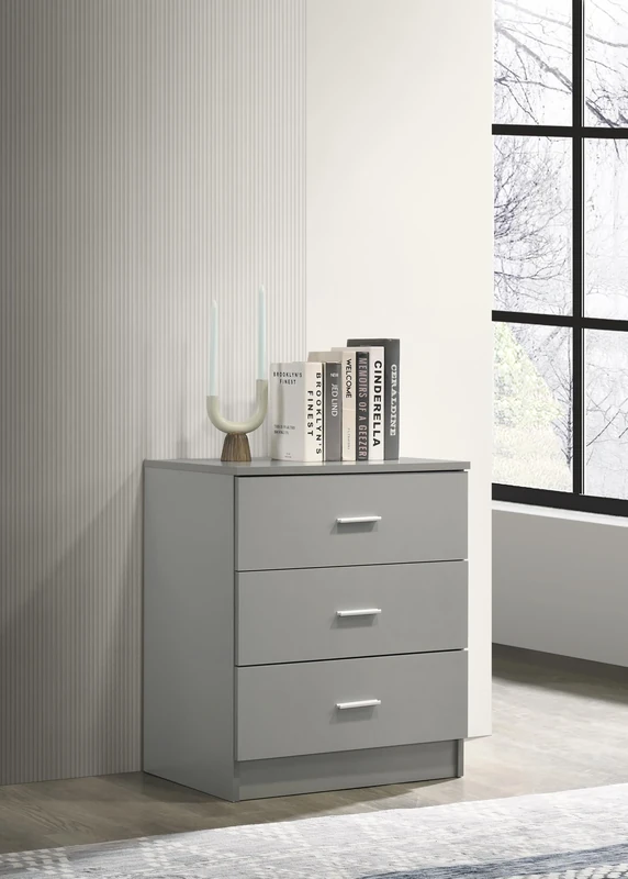 Timber Art Design UK Rio Costa 3 Drawer Bedroom Chest of Drawers with Stylish Metal Handles & Runners Storage Organiser Unit for Hallway Living Room Bedside Cabinet - Light Grey, H69 x W60 x D40 cm