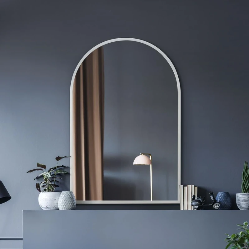 MirrorOutlet The Arcus - White Metal Framed Modern Arched Wall Mirror 47" X 31" (120CM X 80CM) Black. 2cm Wide Frame and 3cm Deep.