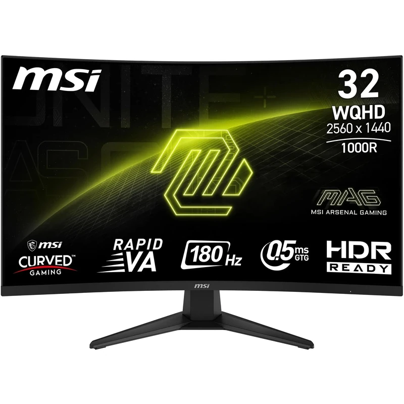 MSI MAG 325CQF 32" WQHD Curved Gaming Monitor - Rapid VA 1000R 2560 x 1440, 180 Hz / 0.5 ms (GtG, Min.), Adaptive Sync - DP 1.4a, HDMI 2.0b CEC, USB Type-C (DP Alt. w/ 15W PD)