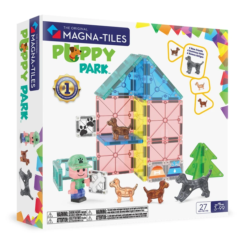 MAGNA-TILES Puppy Park 27-Piece Magnetic Construction Set, The Original Magnetic Building Brand