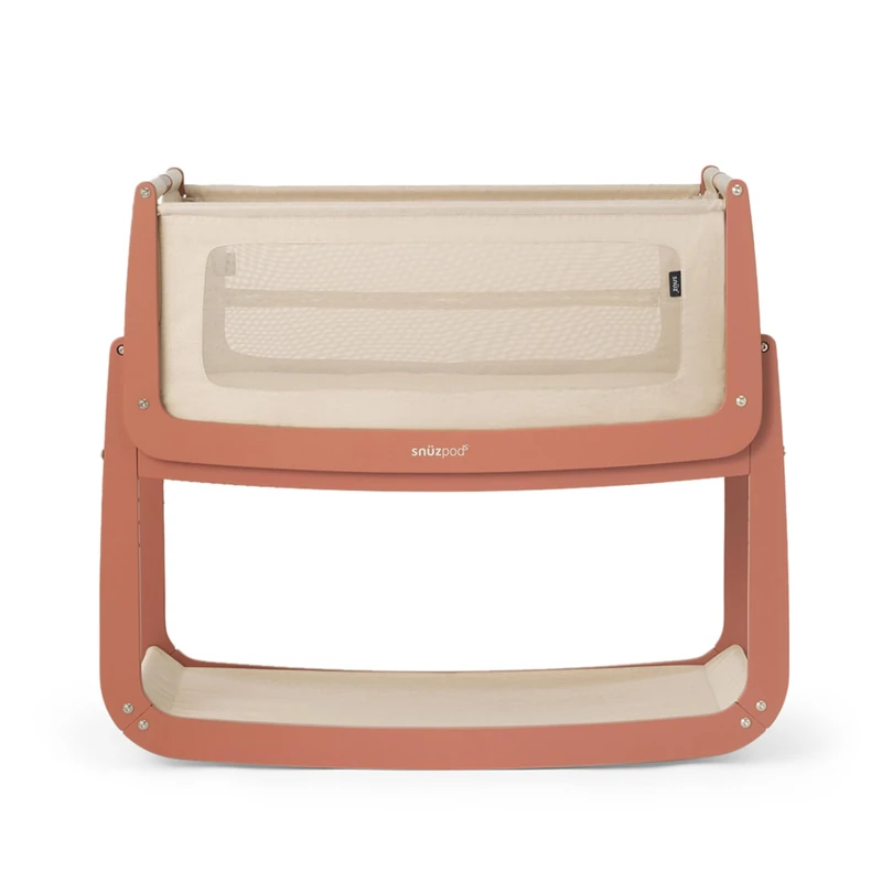 SnuzPod 5 Bedside Crib - Newborn Next to Me Crib with Zip Down Breathable Windows, Lift-Off Bassinet, Portable & Rocking Stand, 3-in-1 Baby Bed with Wheels & Mattress, Terracotta