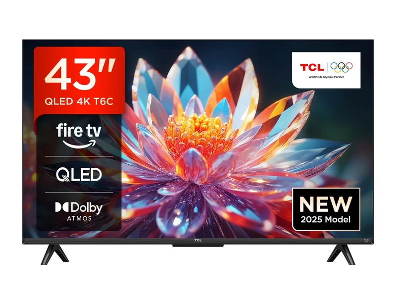 TCL 43T6C-UK 43” QLED 4K HDR TV, Fire TV (Smart TV with Dolby Vision & Atmos, HDR10+, Press & Ask Alexa, 2025 New Model)