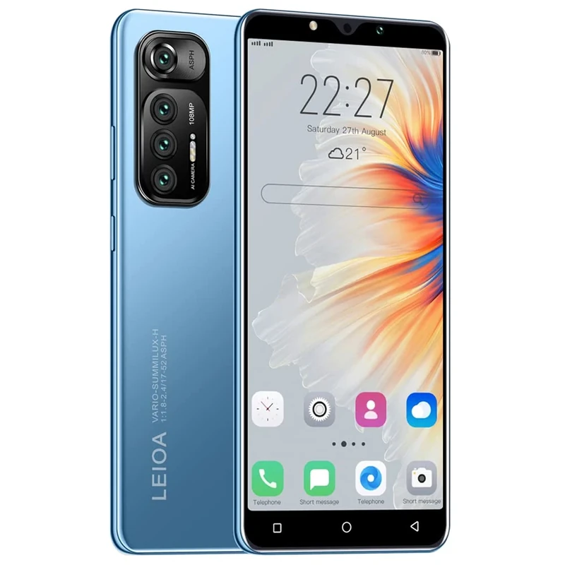MsMga Cheap Mobile phone, 16GB ROM (Scalable to 128GB), 5.0 inch IPS Display, Android 9.0 OS, Dual SIM Dual Cameras，Face ID Unlock Cell Phones (M10Plus-Blue)