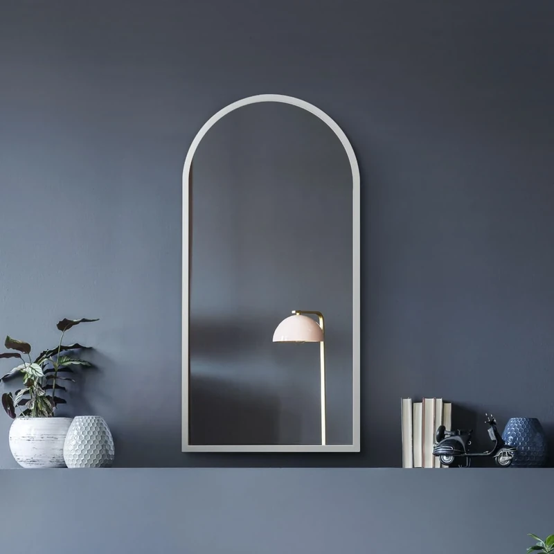 MirrorOutlet The Arcus - White Metal Framed Modern Arched Wall Mirror 31" X 16" (80CM X 40CM) Gold. 2cm Wide Frame and 3cm Deep.