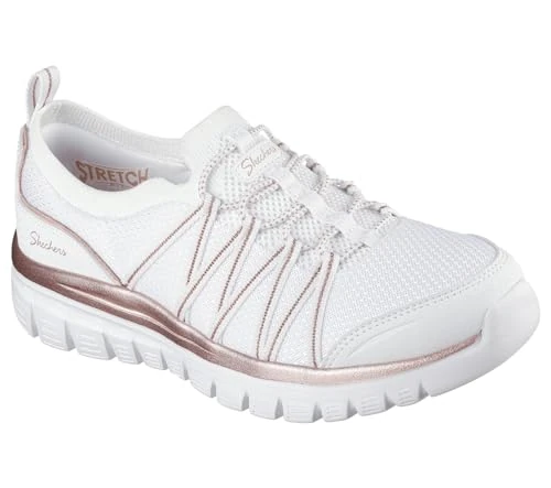 Skechers Women's Graceful Purecrush Slip-On Sneakers, White Rose Gold Knit, 6 UK