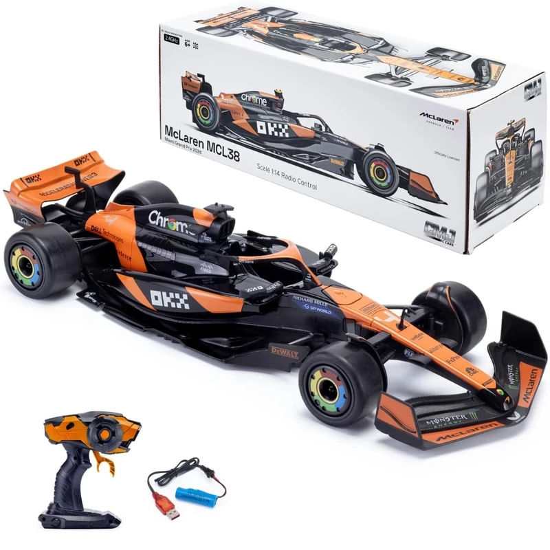 McLaren F1 RC Car MCL38 (1:14 Scale) 2.4GHz Officially Licensed Racing Toy – Lando Norris & Oscar Piastri | Formula 1 Drive To Survive | Includes Rechargeable Battery & USB Charging Cable