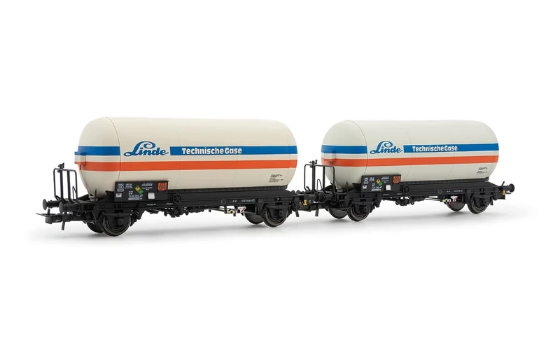 Rivarossi HR6643 DB, 2-unit set of 2-axle gas tank wagons Zgs, “Linde”, ep. IV