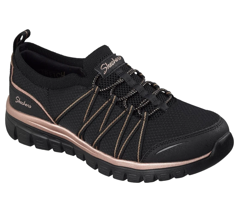 Skechers Women's Graceful Purecrush Slip-On Sneakers, Black/Rose Gold Knit, 4.5 UK