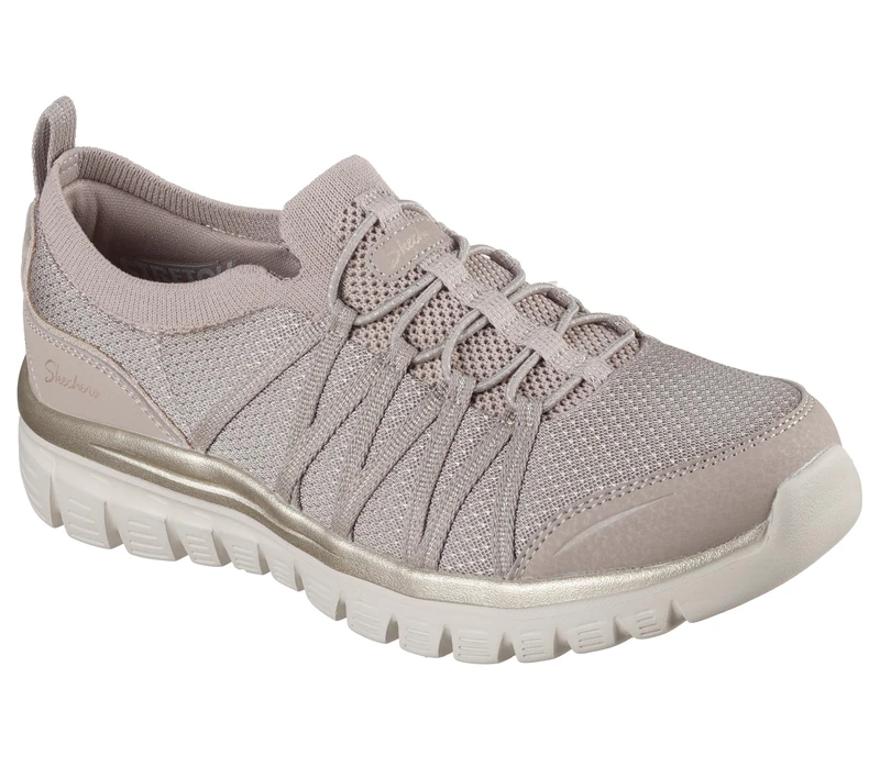 Skechers Women's Graceful Purecrush Slip-On Sneakers, Taupe/Gold Knit, 6 UK