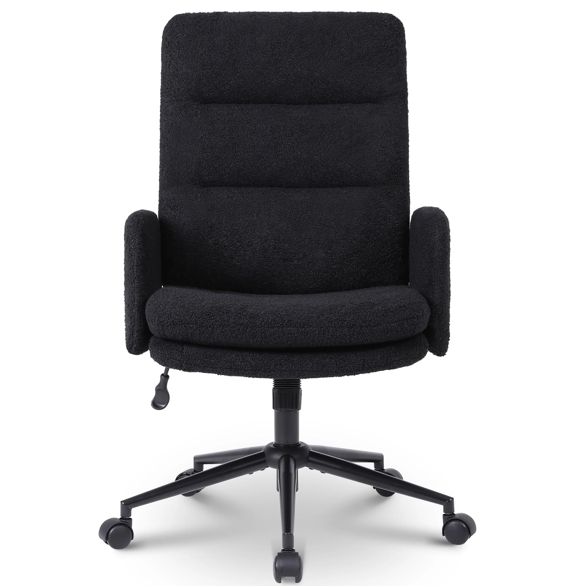 Flysky Office Chair for Home, Teddy Fleece Desk Chair, Computer Chair with Adjustable Height, Comfy Chair for Home Study and Bedroom, Black