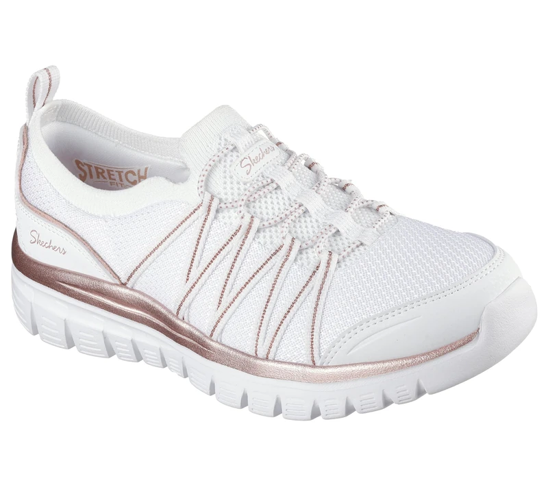 Skechers Women's Graceful Purecrush Slip-On Sneakers, White Rose Gold Knit, 3 UK