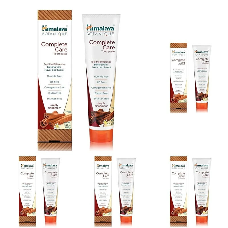 Himalaya Botanique Complete Care Toothpaste, Herbal, Cinnamon Flavor, Fights Plaque, Freshens Breath, Fluoride Free, No Artificial Flavors, SLS Free, Cruelty Free, Foaming 150ml (Pack of 5)