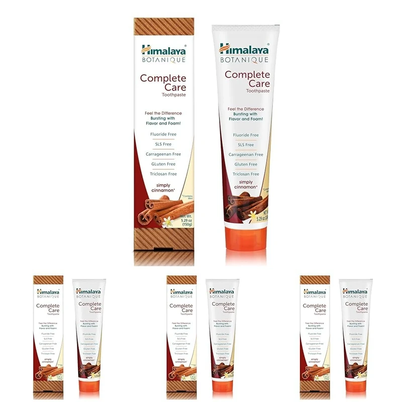 Himalaya Botanique Complete Care Toothpaste, Herbal, Cinnamon Flavor, Fights Plaque, Freshens Breath, Fluoride Free, No Artificial Flavors, SLS Free, Cruelty Free, Foaming 150ml (Pack of 4)