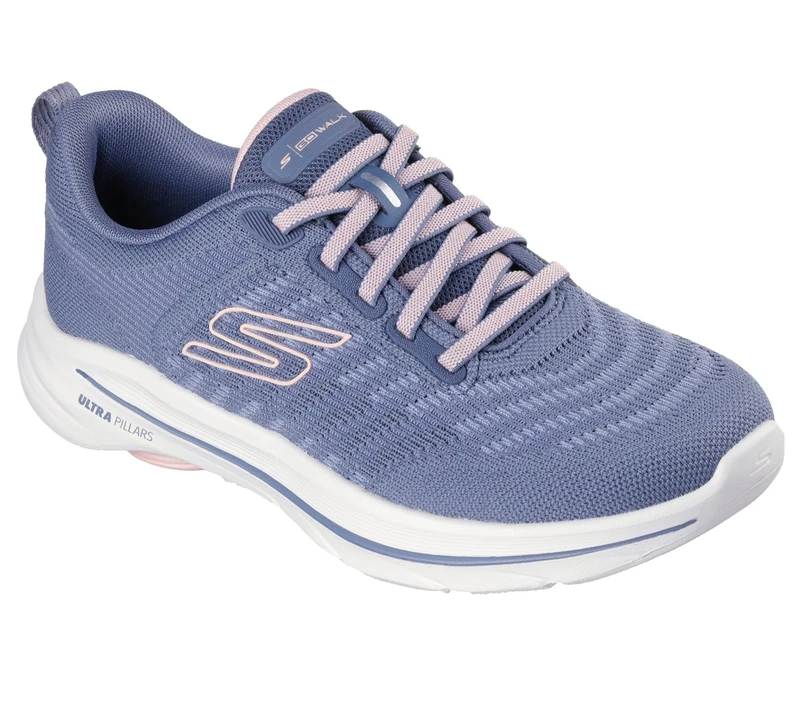 Skechers Women's Go Walk 8 Britt Sneaker, Taupe Textile/Blue Trim, 7.5 UK