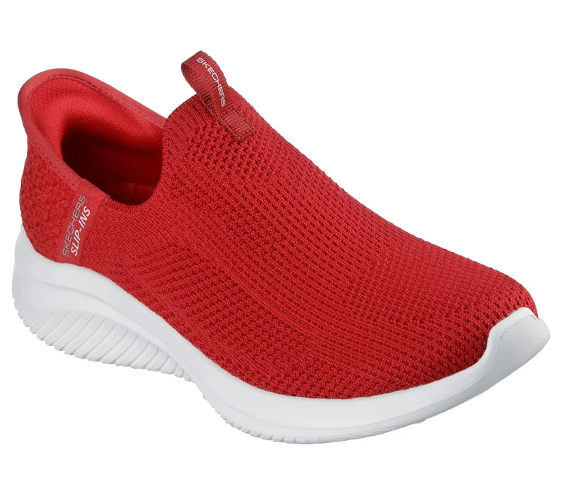Skechers Women's Ultra Flex 3.0 Easy Win Slip-On Sneakers, Red Knit/Trim, 3 UK
