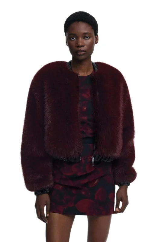 Desigual Raspberry Faux Fur Bomber Jacket 25WWEW67