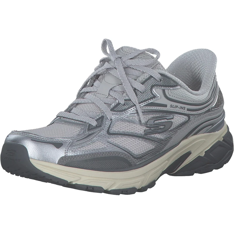 Skechers Women's Stamina Sport Sneaker, Silver Duraleather/Gray Mesh/Trim, 5.5 UK