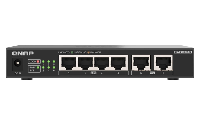 QNAP 4-port 2.5GbE and 2-port 10GbE Multi-Gig unmanaged switch. Affordably upgrade to high-speed networking (QSW-2104-2T-R2)