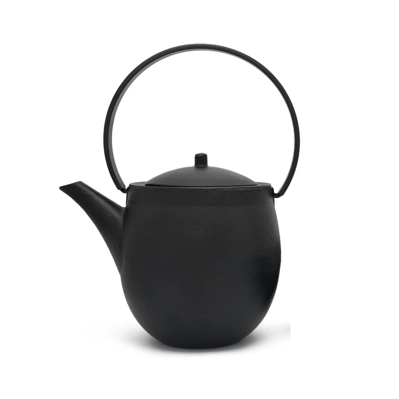 Bredemeijer Large Black Cast Iron Asia Teapot Induction 1.2 litres - Enamelled Cast Iron Jug with Stainless Steel Tea Filter Strainer