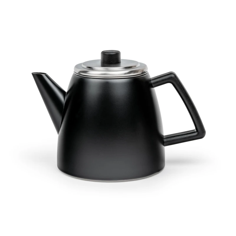 Bredemeijer Black Small Teapot 1.1 Litre Stainless Steel Double-Walled Stainless Steel Jug with Tea Filter Strainer for Longer, Warm Tea Enjoyment