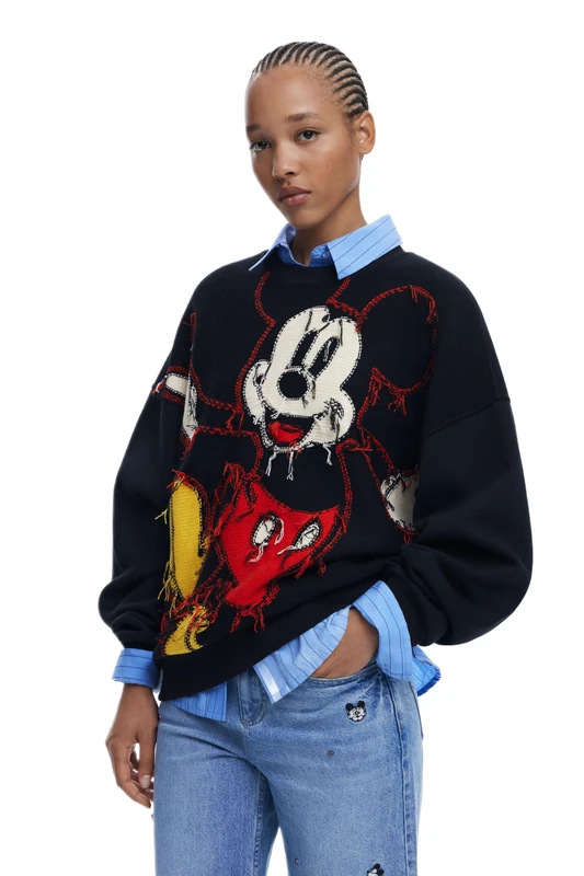 Desigual Hello Mickey Mickey Mouse Jumper with Threads 25WWSK14 Black