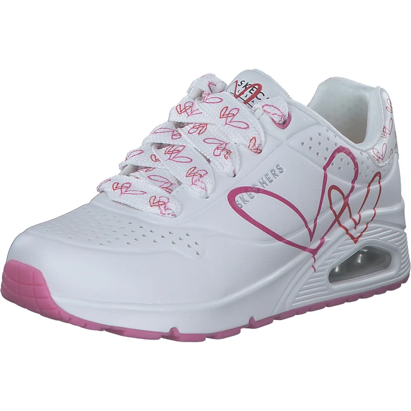 Skechers Women's UNO Twin Hearts Sneaker, White, 4 UK