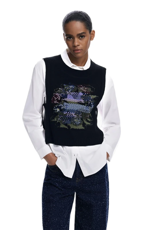 Desigual Chaleco 2 in 1 White Shirt with Floral Waistcoat 25WWCW01