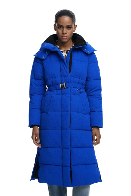 Desigual Padded Extra Cinturion Long Belted Padded Jacket Black/Blue 25WWEW24