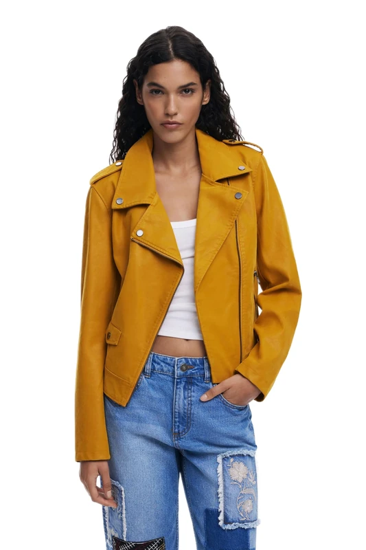 Desigual Must Mustard Faux Leather Biker Jacket 25WWEW69