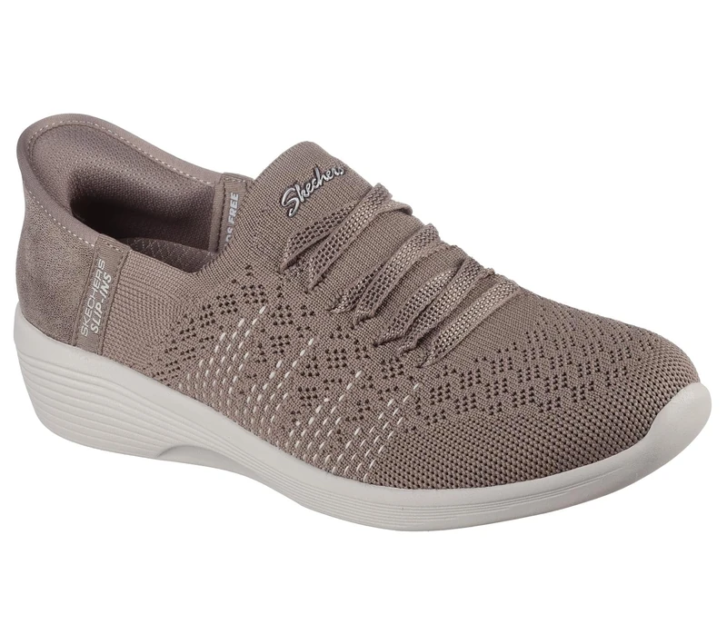 Skechers Women's Arya Swiftly Slip-On Sneakers, Dark Taupe Knit, 5 UK