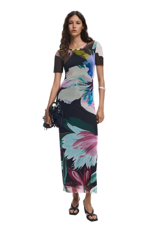 Desigual Bernadette Multicoloured Floral Mesh Midi Dress 25WWVK19