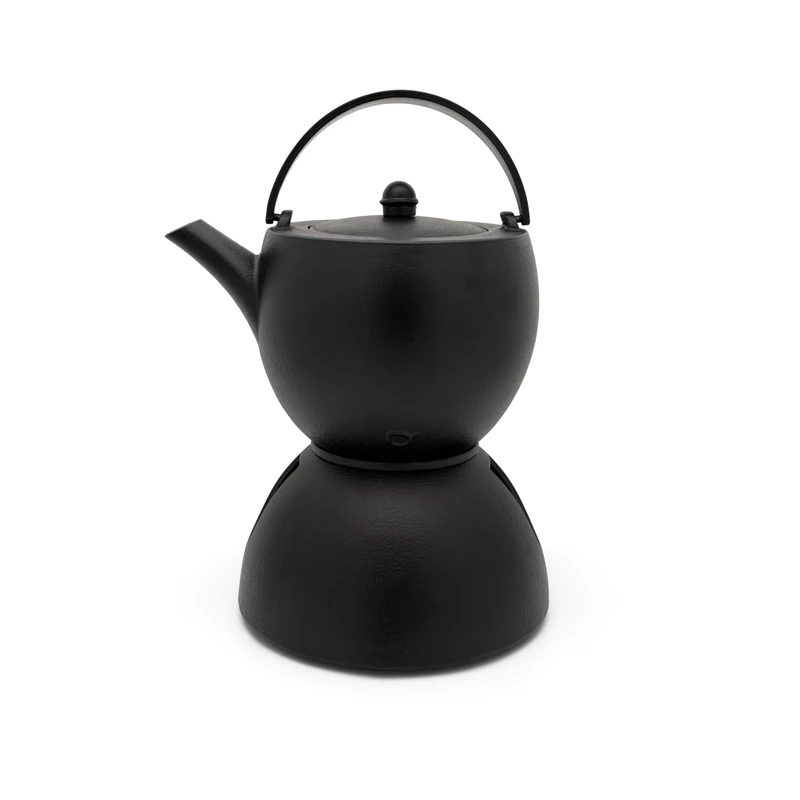 Bredemeijer Large Black Cast Teapot 1.2 litres Cast Iron Tea Set with Warmer for 1 Tea Light and Tea Filter Insert Stainless Steel - Image 1