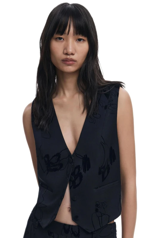 Desigual Flock Tailered Black Waistcoat with Flocking 25WWEW70